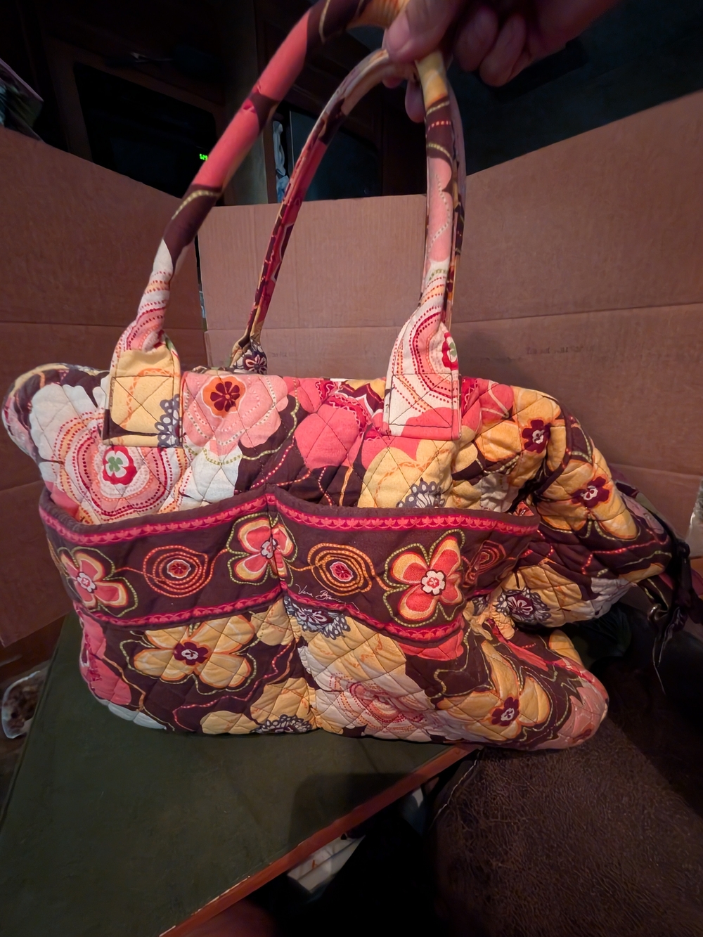 Vera Bradley Quilted Floral Tote Bag in Brown, Yellow & Pink